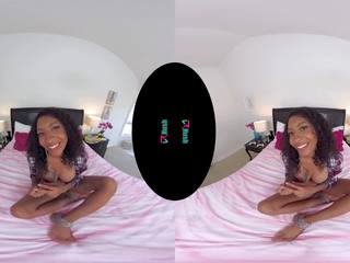 VRHUSH Ebony beauty September Reign Rides a xxx video Toy in Virtual Reality